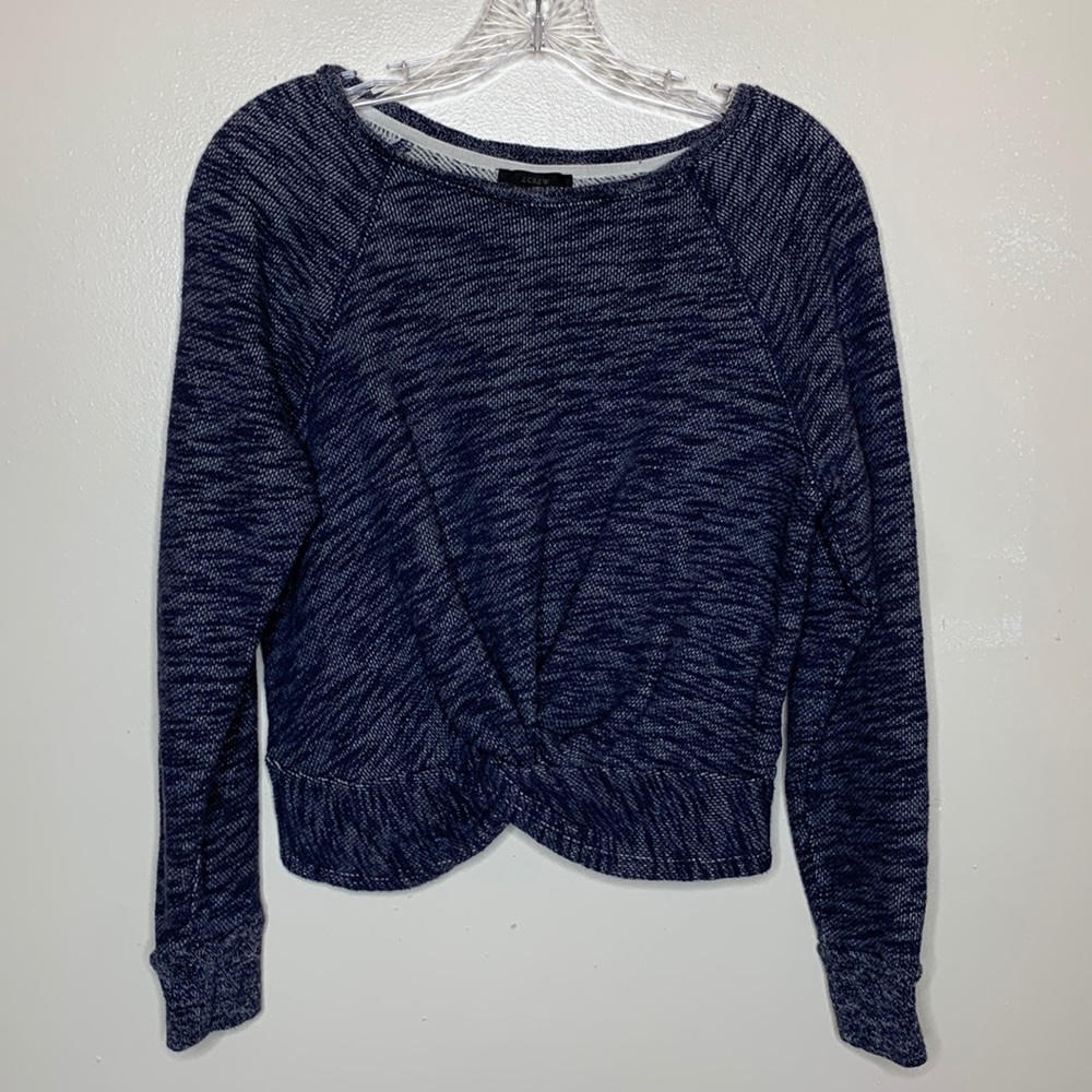 J Crew Sweatshirt Sweater Heathered Blue Twist Front Balletcore H4874 XXS